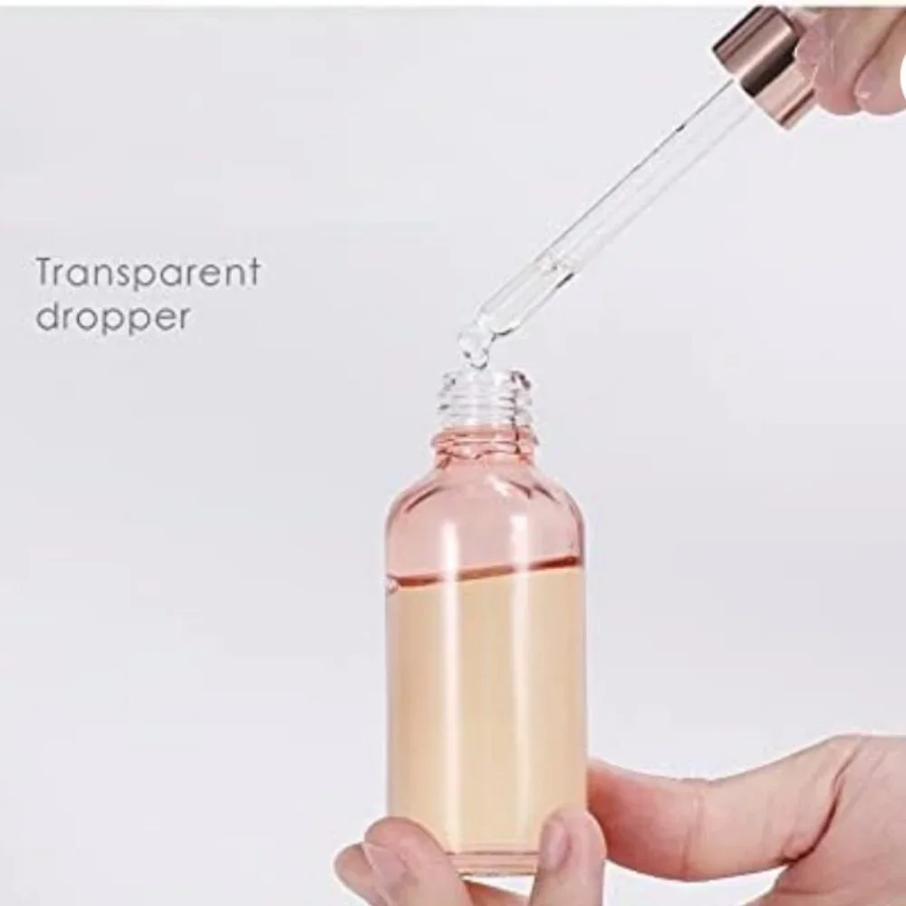 Two-Pack Pink Glass Dropper Bottles With Rose Gold Lids,15ml